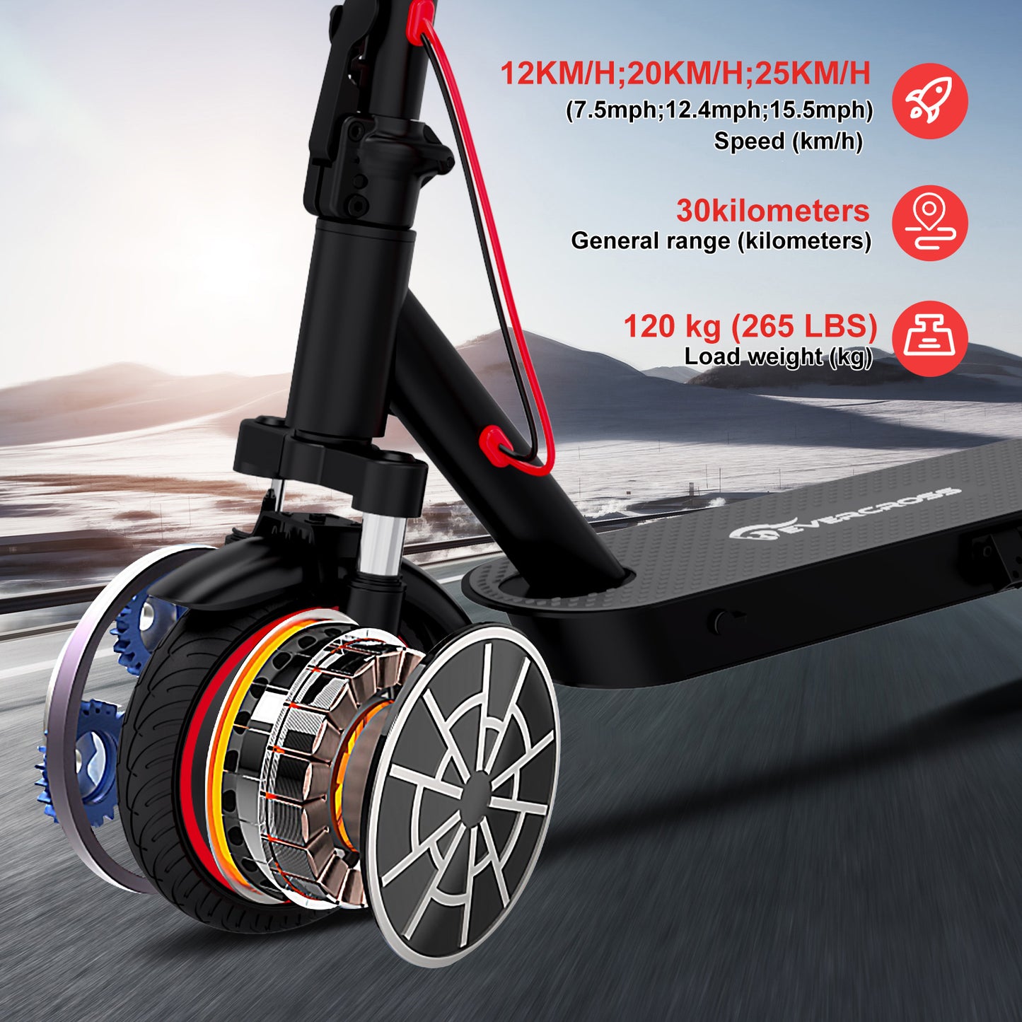 Scooter elettrico EVERCROSS EV85F, motore da 350 W, fino a 19 miglia orarie e 19 miglia