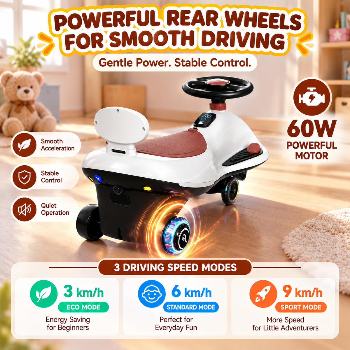 EVERCROSS EV7 Electric Kids Wiggle Swing Car with Bluetooth and LED