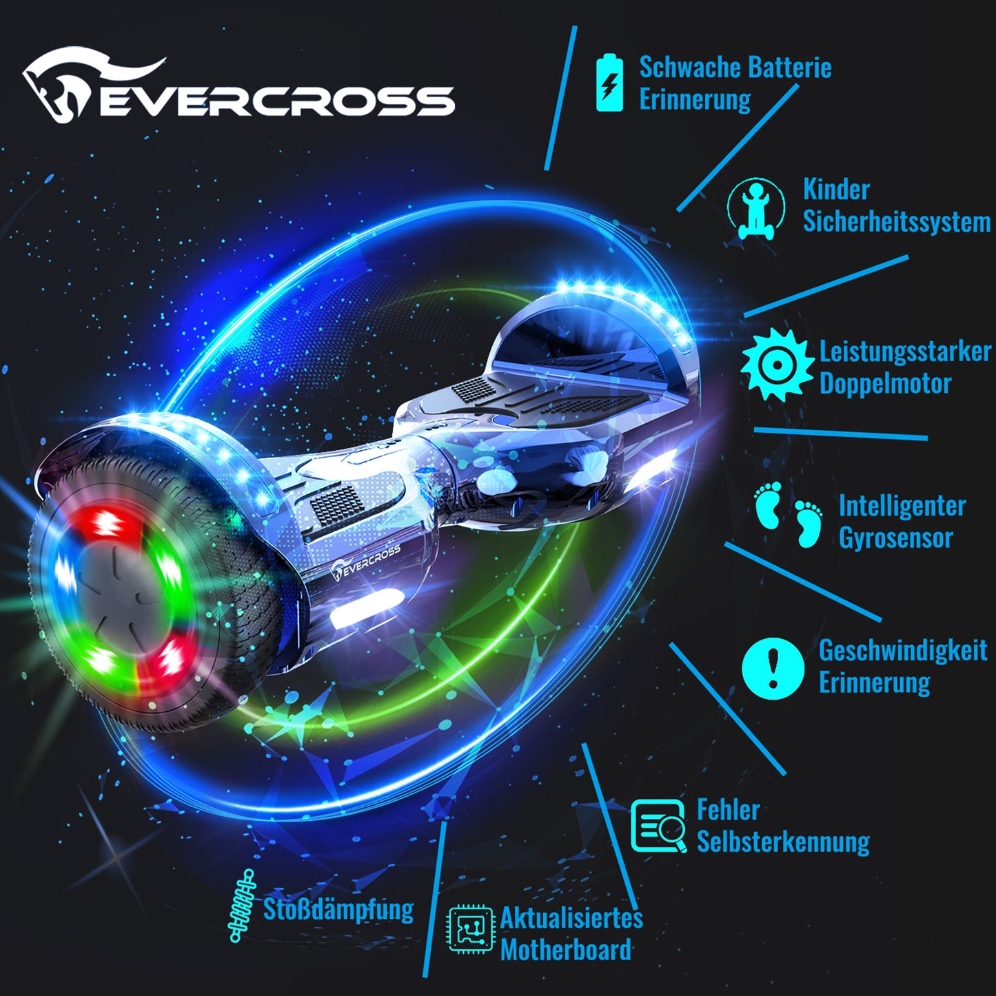 EVERCROSS XP10 Hoverboard, scooter auto-équilibré de 6, 5 pouces avec siège