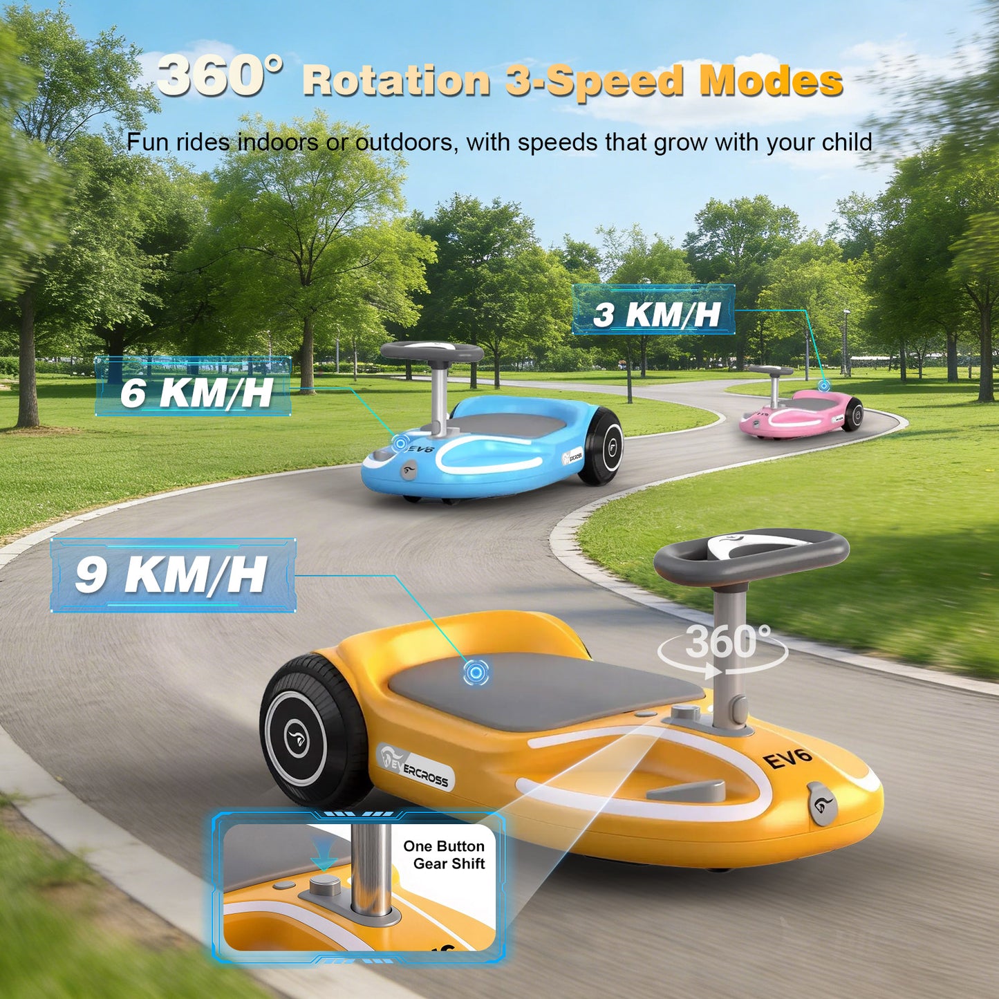 EVERCROSS EV6 Elektryczny samochód dla dzieci, hulajnoga 4 w 1 i bujaczek