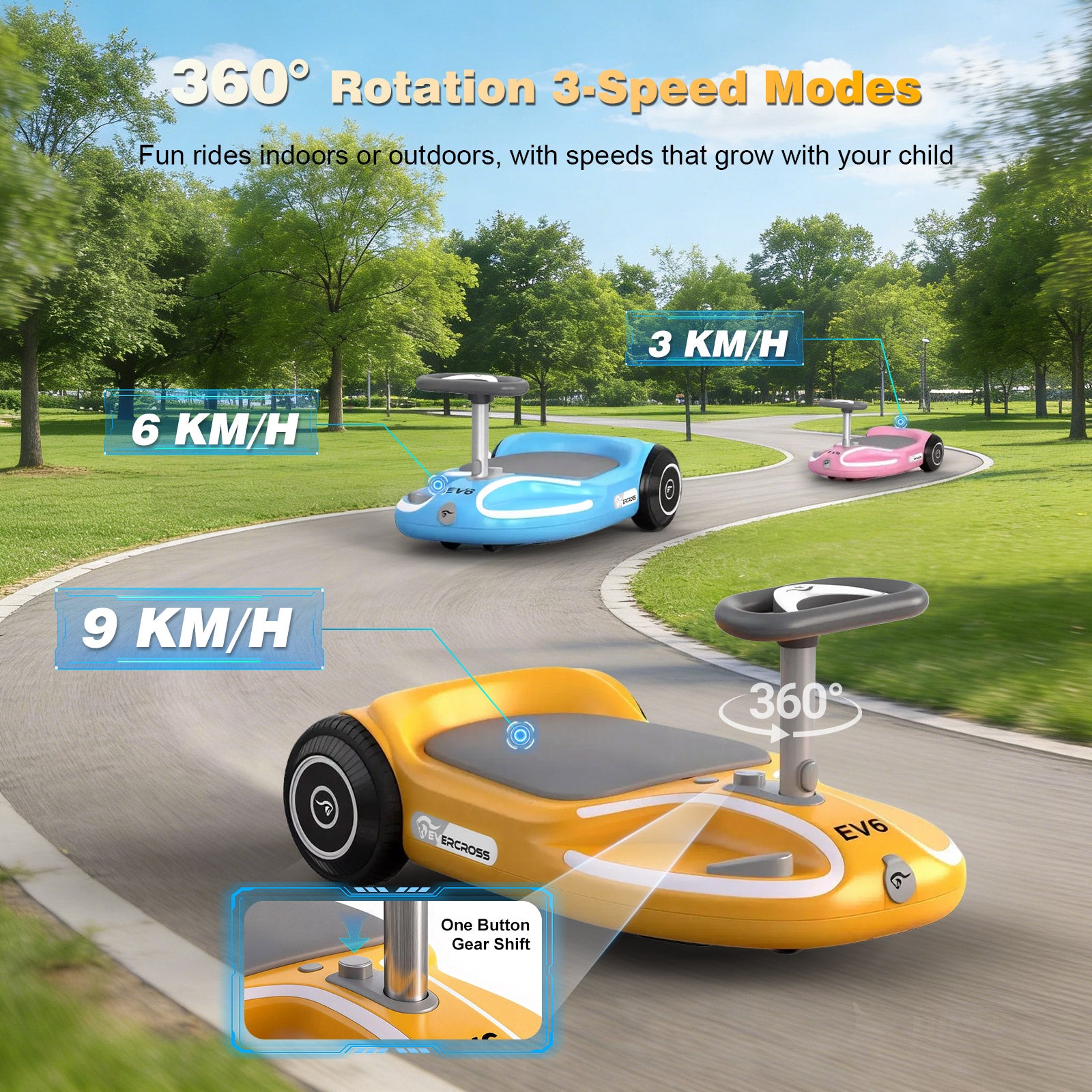 EVERCROSS EV6 Elektryczny samochód dla dzieci, hulajnoga 4 w 1 i bujaczek