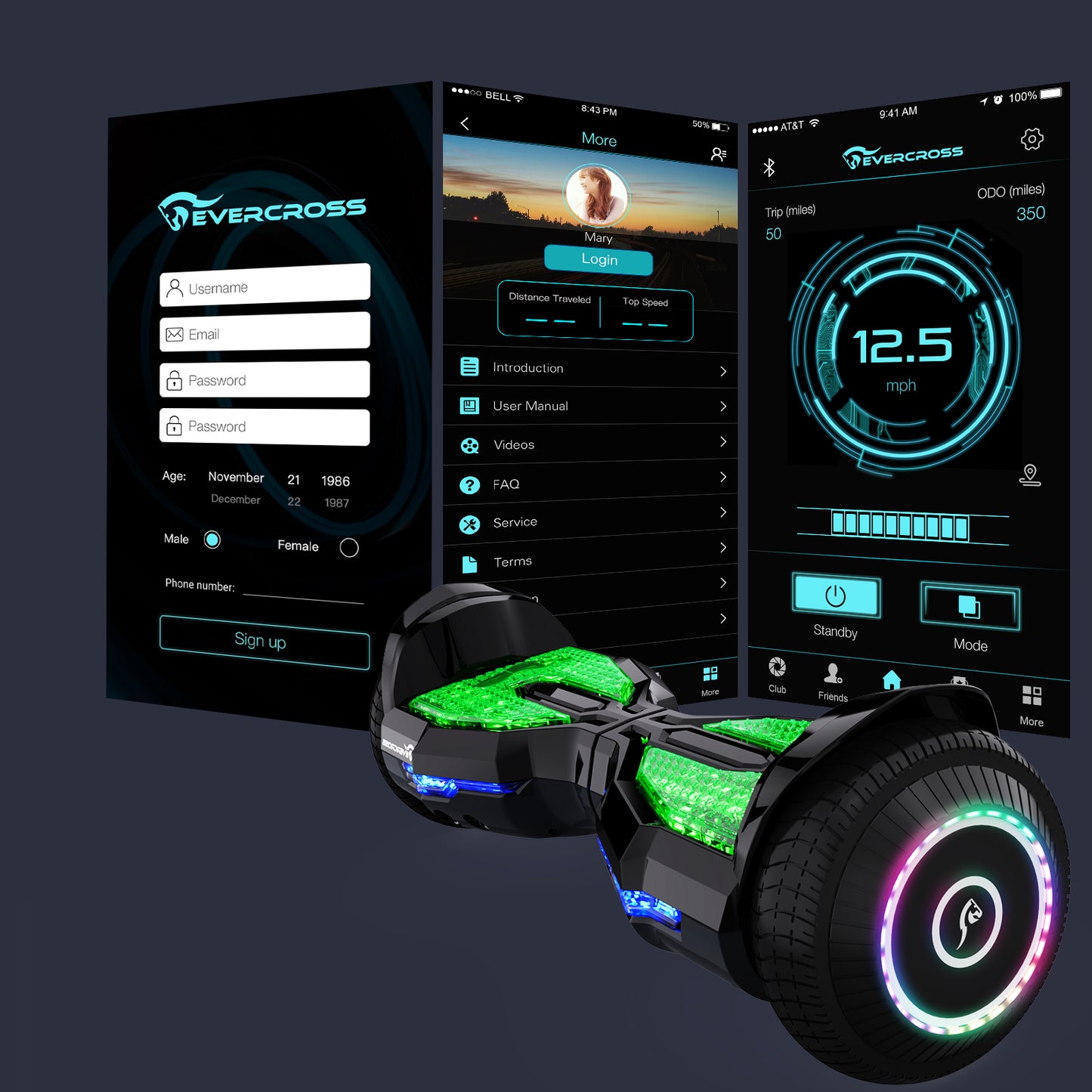 EVERCOSS EV2 Hoverboard, 6.5 Pulgadas Hoverboard Automatic Balancing with Bluetooth