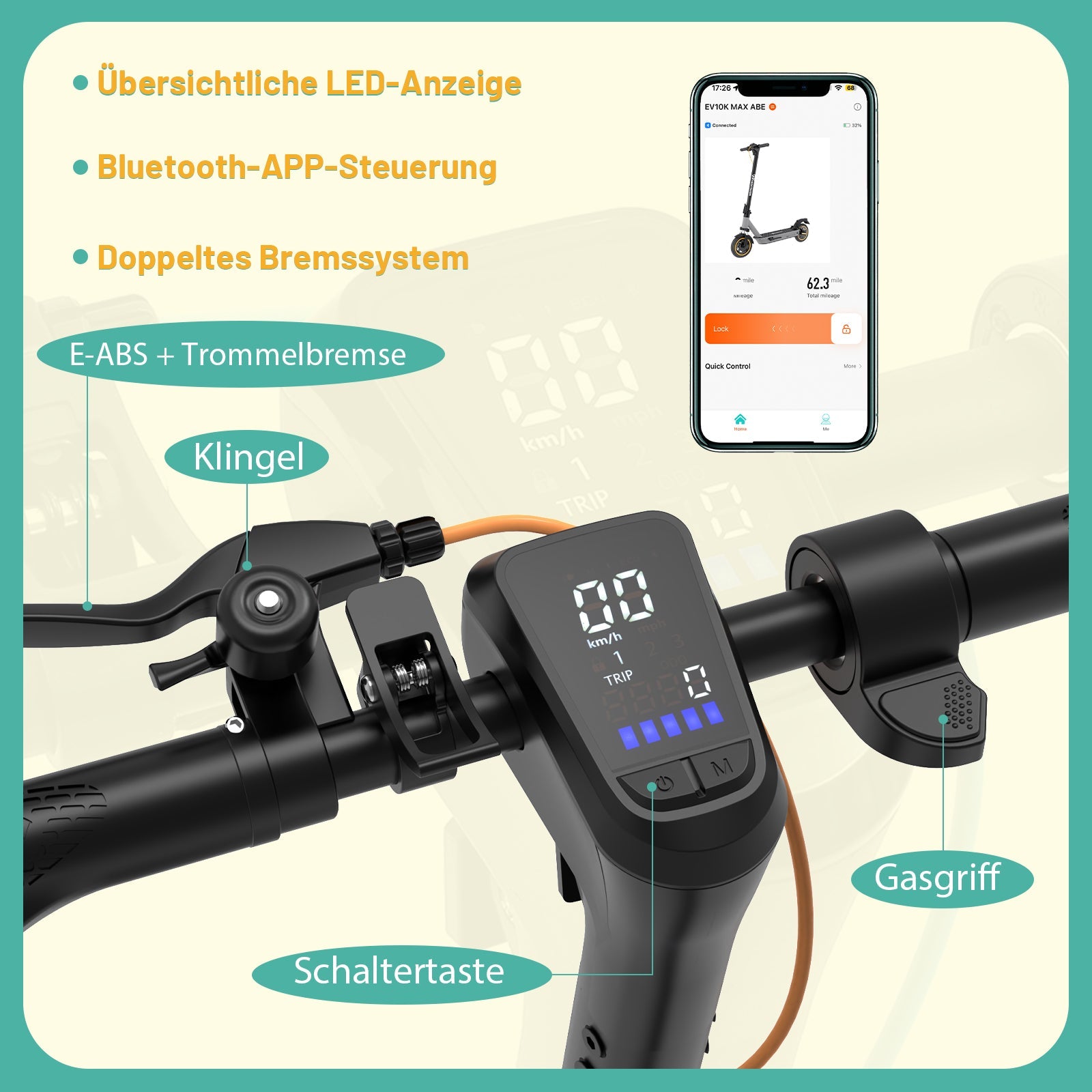 EVERCROSS EV10K MAX Elektroroller mit Straßenzulassung (ABE), 36V 18,2