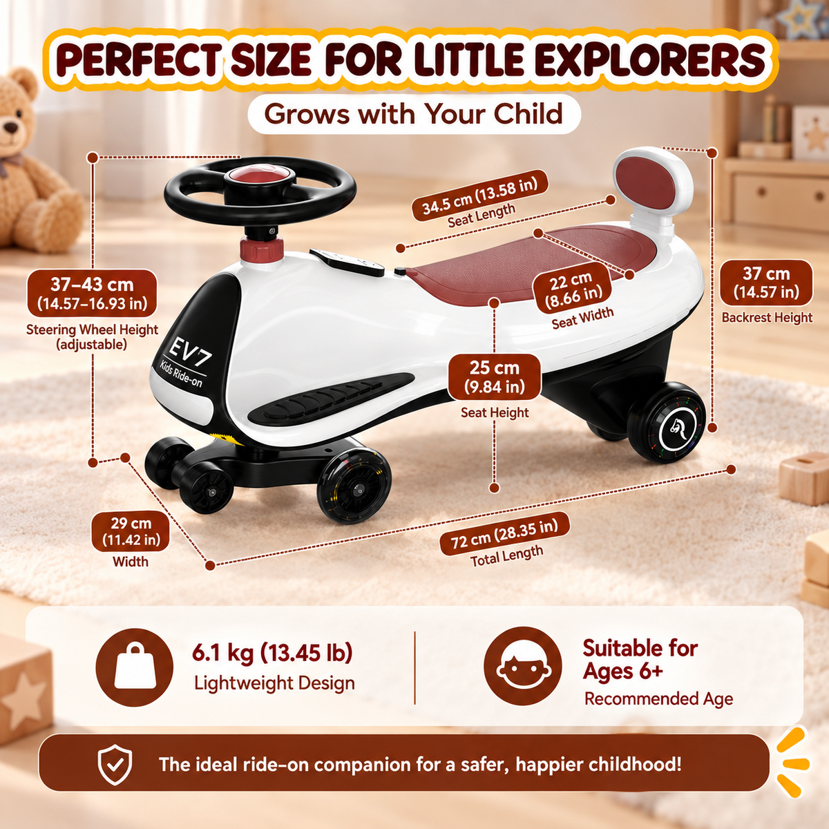 EVERCROSS EV7 Electric Kids Wiggle Swing Car with Bluetooth and LED