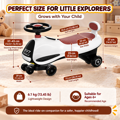 EVERCROSS EV7 Electric Kids Wiggle Swing Car with Bluetooth and LED